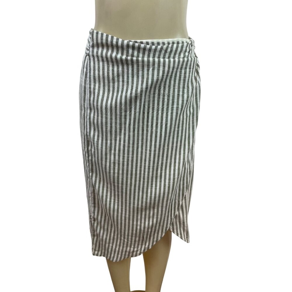 June & Hudson Gray & White Striped Wrap Skirt With Tie Waist & Back Slit S - New